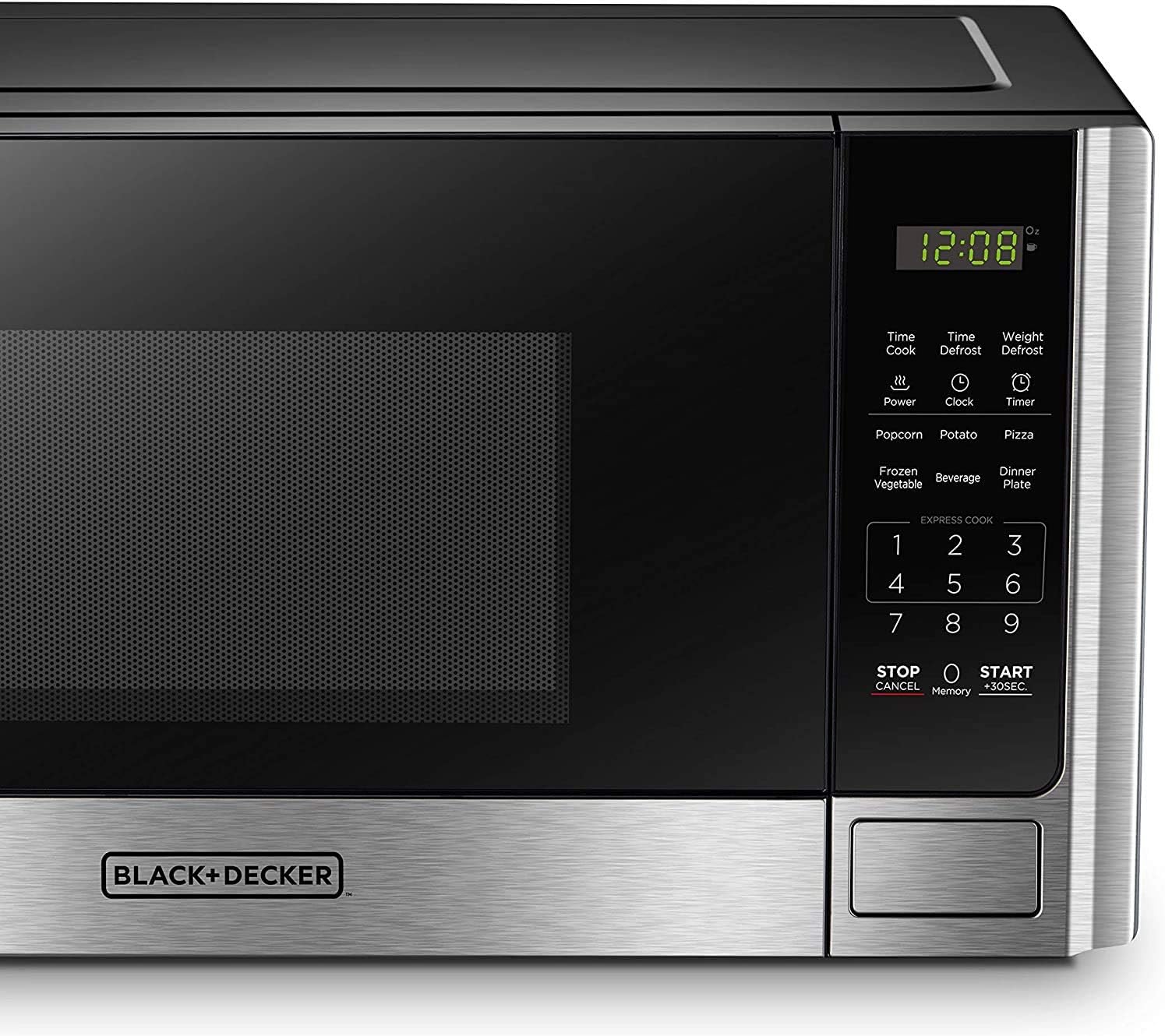 BLACK+DECKER EM720CB7 Digital Microwave Oven with Turntable Push-Button Door, Child Safety Lock, 700W, Stainless Steel, 0.7 Cu.ft