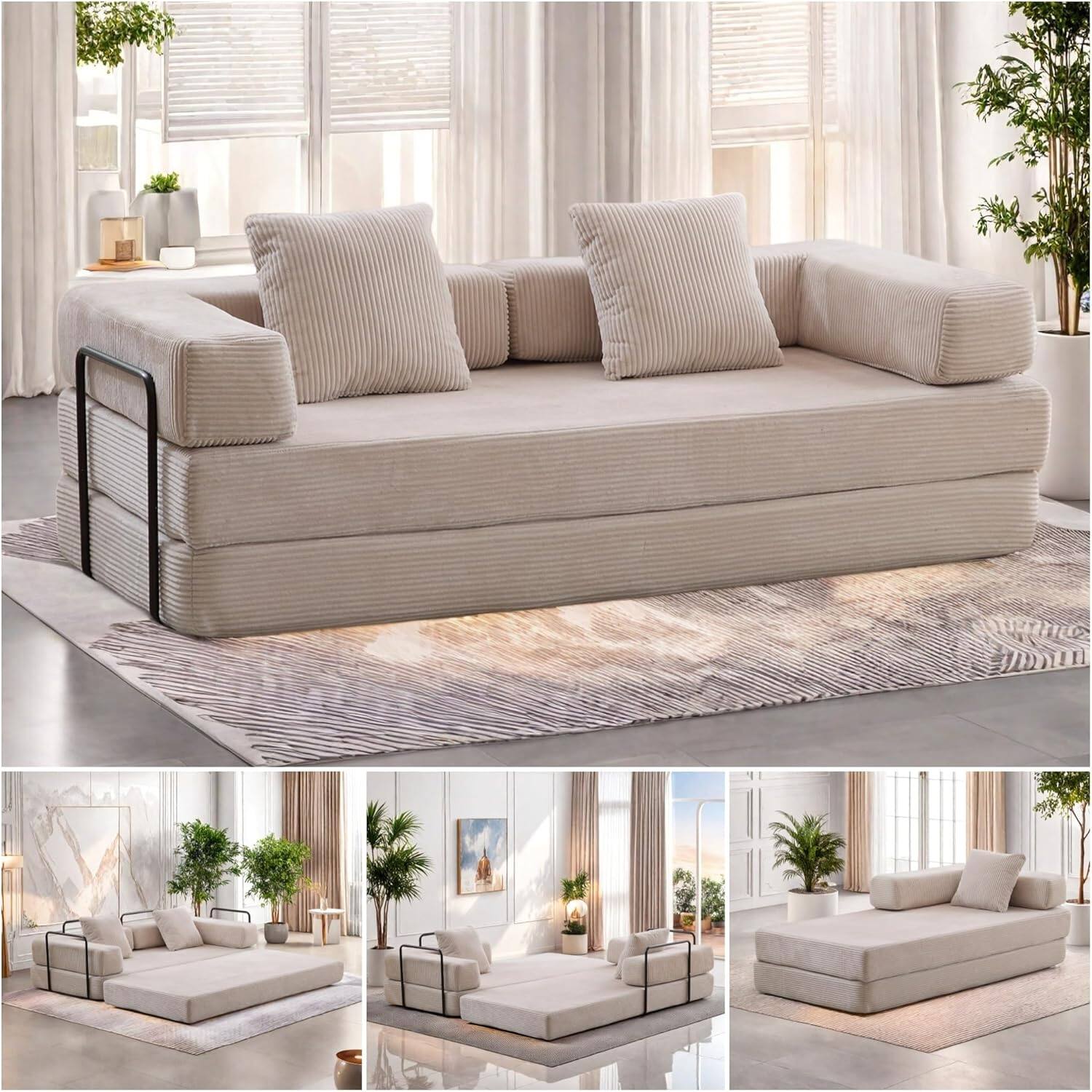 Chenille sofa bed with fixed shape frame