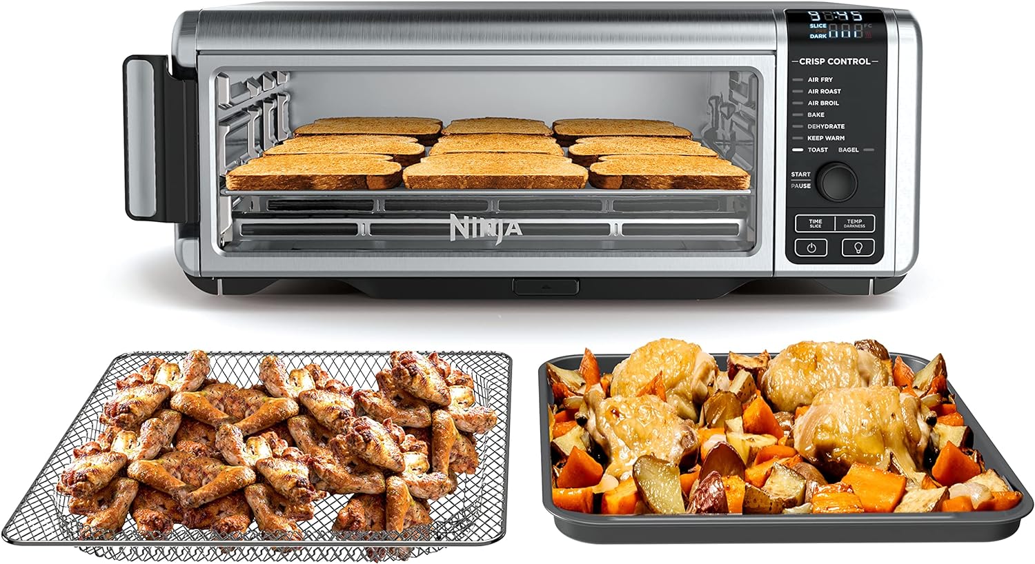 Ninja Flip Toaster Oven&Air Fryer, 8-in-1 Functionality, Flip Up&Away Capability for Storage Space, LargeCapacity, Air Fry Basket, SheetPan, Wire Rack&Removable Crumb Tray, Stainless,1800 watts, SP151