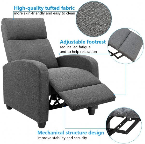 Recliner Chair Adjustable Single Sofa Fabric Recliner