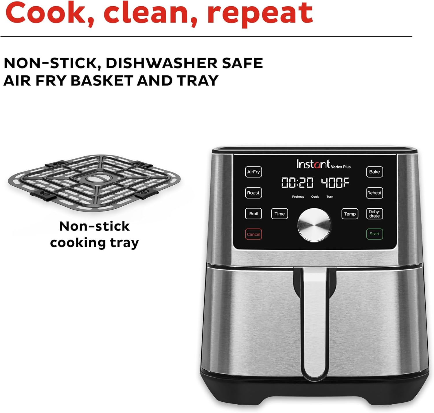 Instant Vortex Plus 4QT Air Fryer, Custom Program Options, 6-in-1 Functions Crisps, Broils, Roasts, Dehydrates, Bakes, Reheats, 100+ In-App Recipes, from the Makers of Instant Pot, Stainless Steel