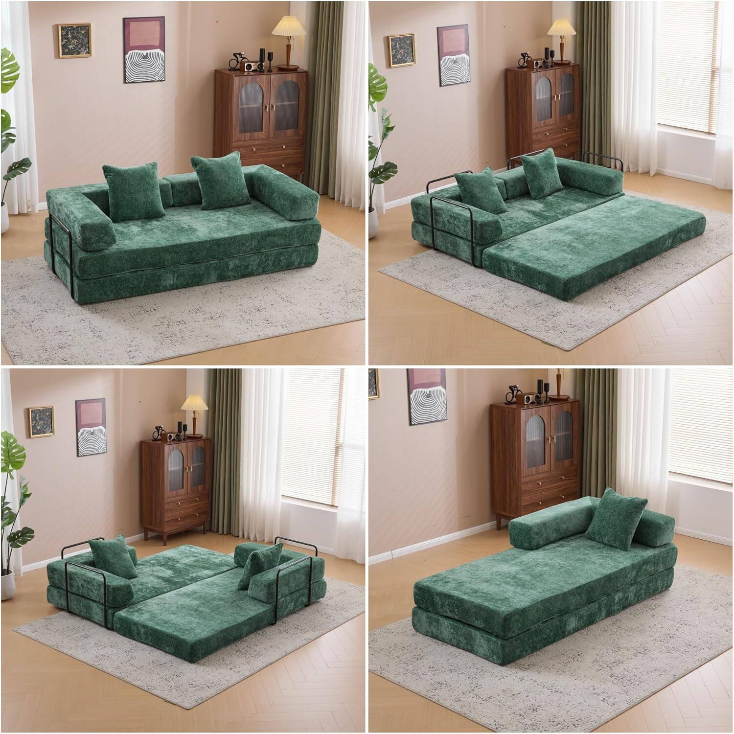 Chenille sofa bed with fixed shape frame