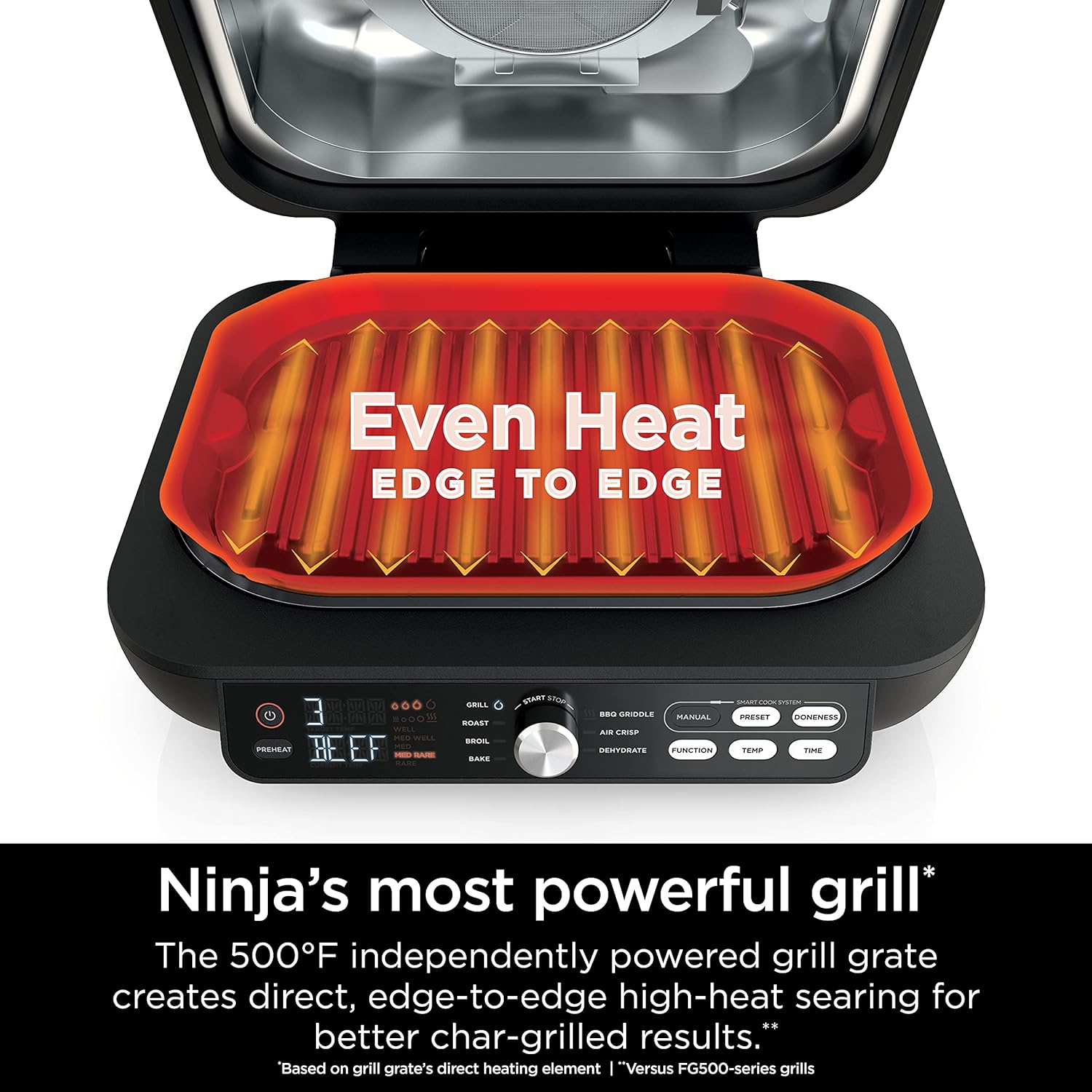 Ninja FG551 Foodi Smart XL 6-in-1 Indoor Grill with Air Fry, Roast, Bake, Broil & Dehydrate, Smart Thermometer, Black/Silver