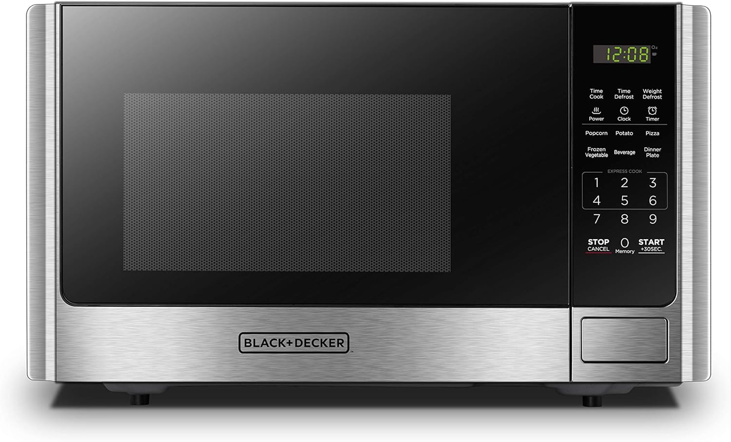 BLACK+DECKER EM720CB7 Digital Microwave Oven with Turntable Push-Button Door, Child Safety Lock, 700W, Stainless Steel, 0.7 Cu.ft