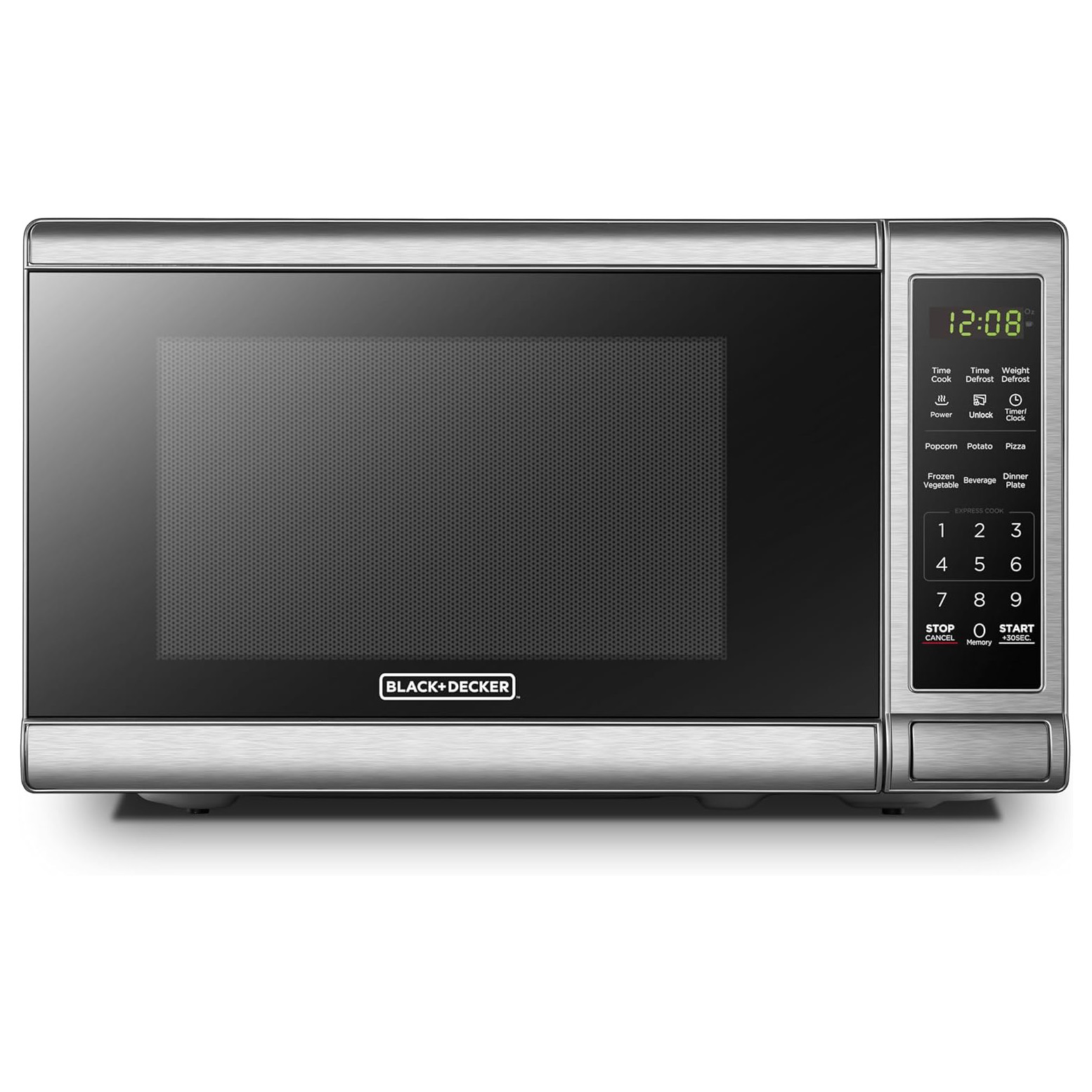 BLACK+DECKER EM720CB7 Digital Microwave Oven with Turntable Push-Button Door, Child Safety Lock, 700W, Stainless Steel, 0.7 Cu.ft