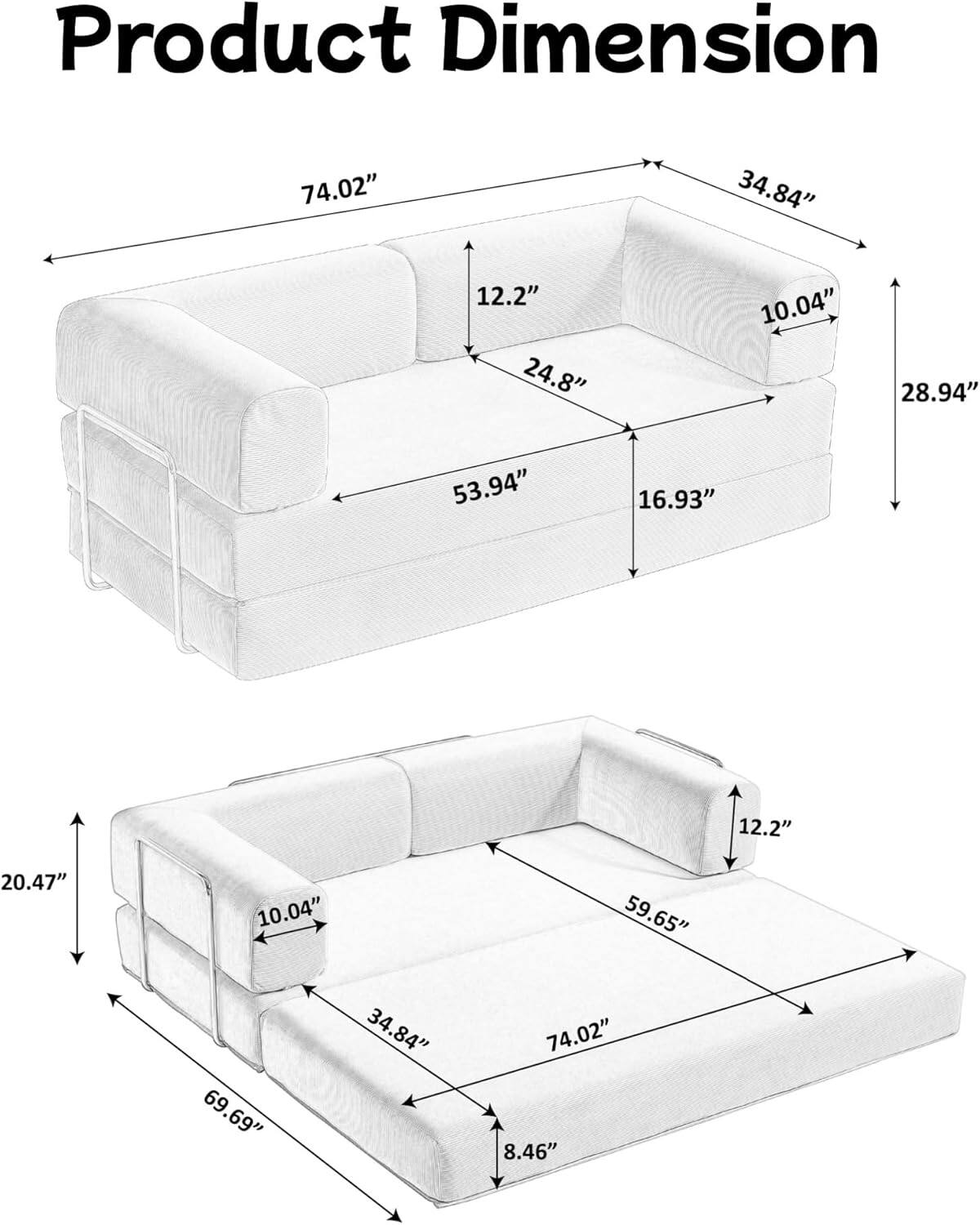 Chenille sofa bed with fixed shape frame
