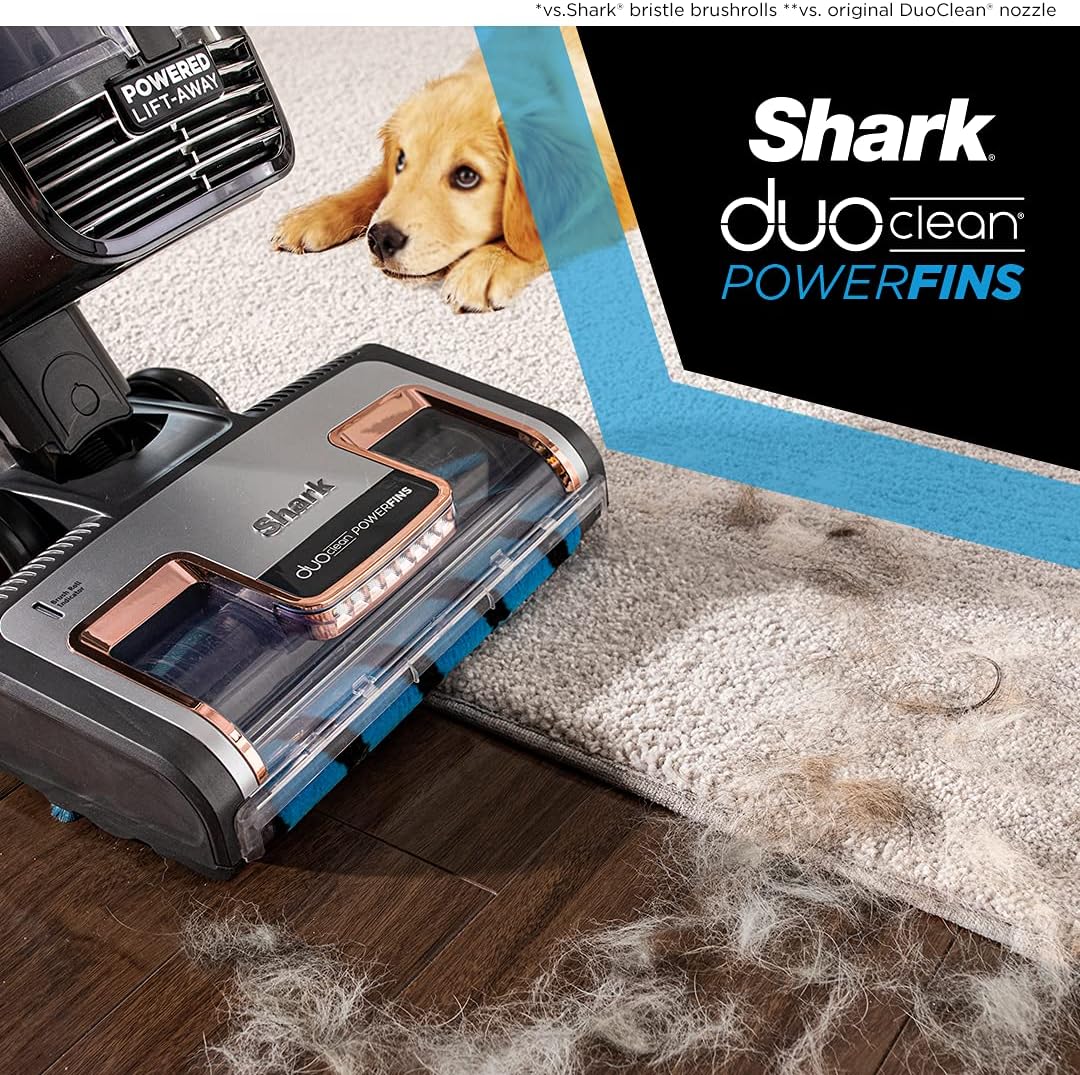 Shark AZ2002 Vertex Powered Lift-Away Upright Vacuum with DuoClean PowerFins, Self-Cleaning Brushroll, Large Dust Cup, Pet Crevice Tool, Dusting Brush & Power Brush, Silver/Rose Gold