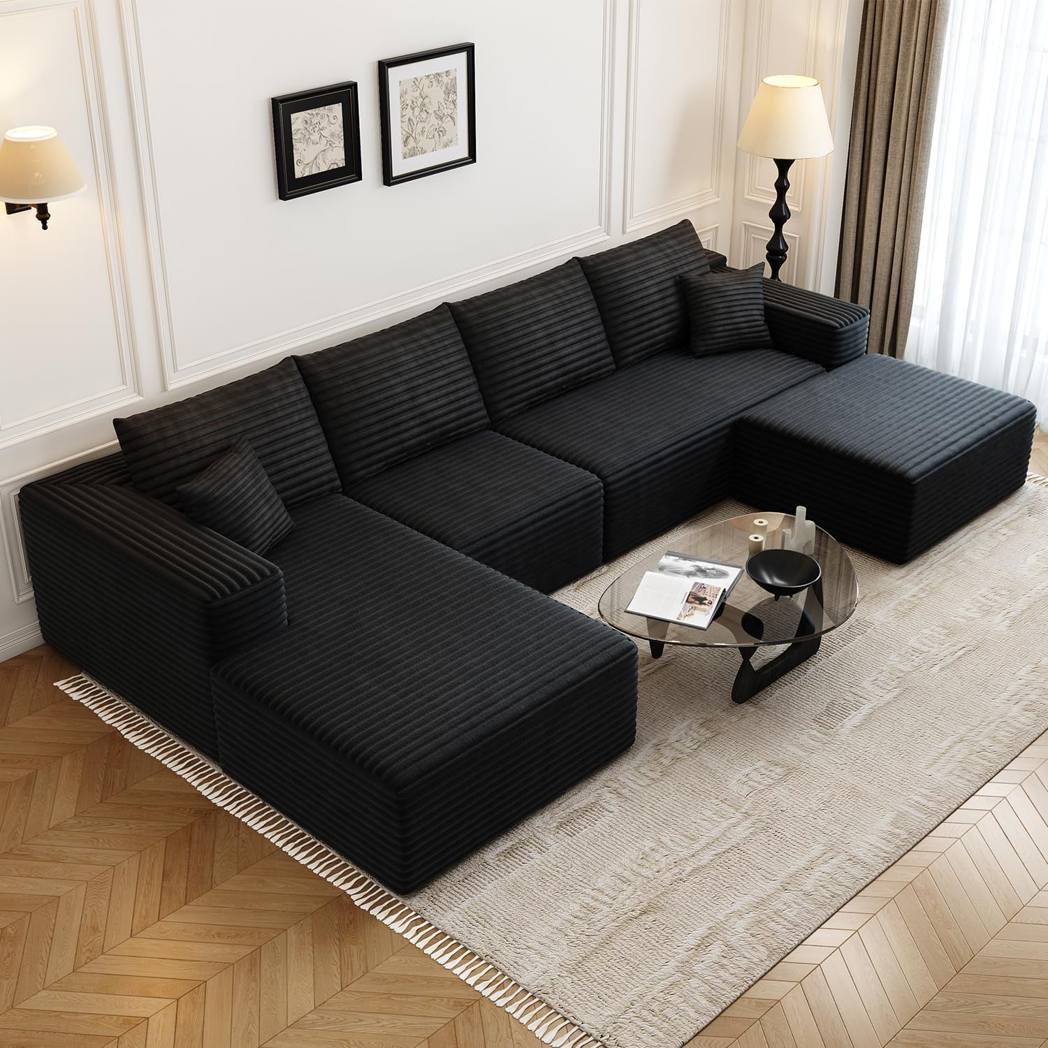 Modern Minimalist Upholstered Couches, Comfort U Shaped Sofa for Living Room,Deep Seat Corner Couch，No Assembly Required