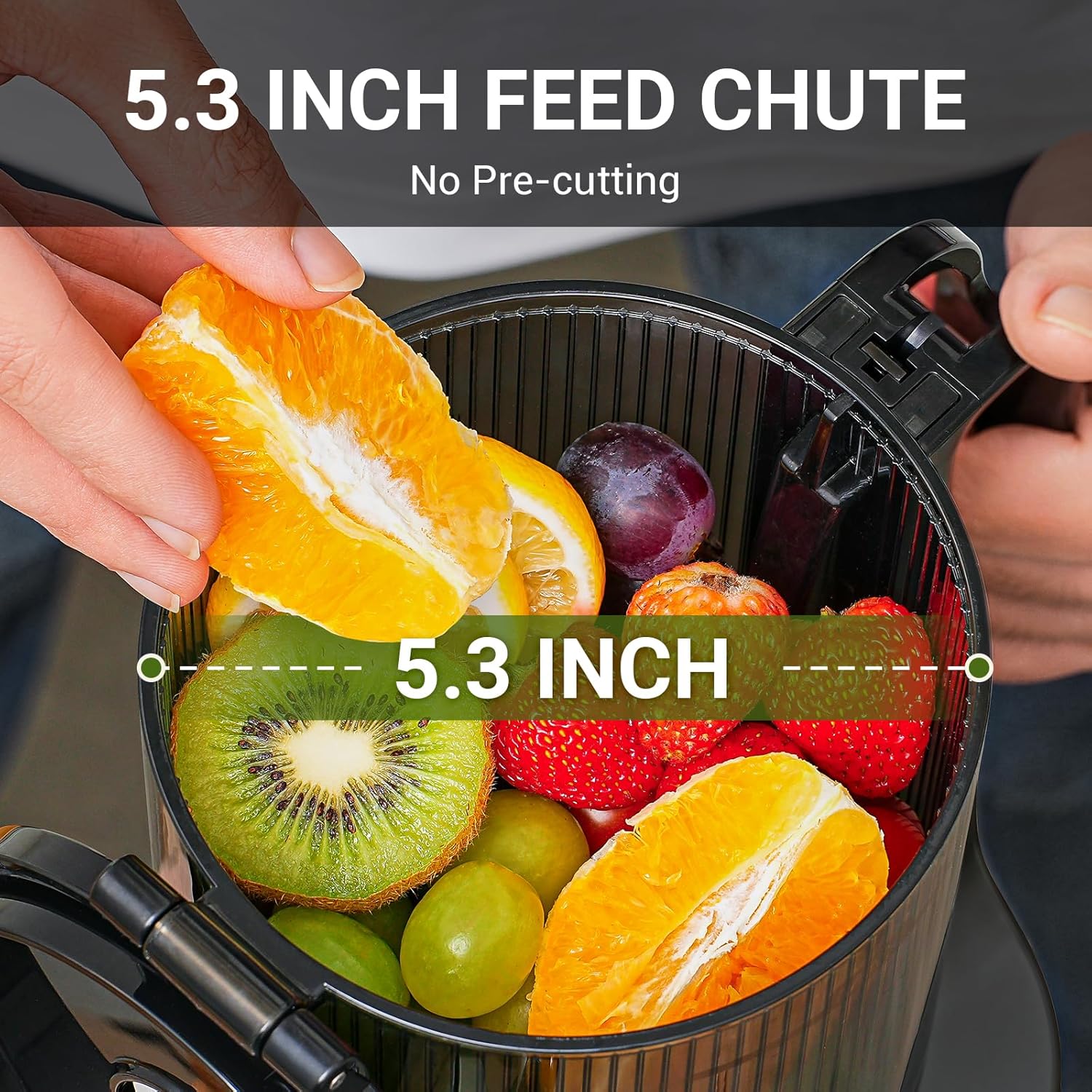 Juicer Machines, AMZCHEF 5.3-Inch Self-Feeding Masticating Juicer Fit Whole Fruits & Vegetables, Cold Press Electric Juicer Machines with High Juice Yield, Easy Cleaning, BPA Free, 250W, Black