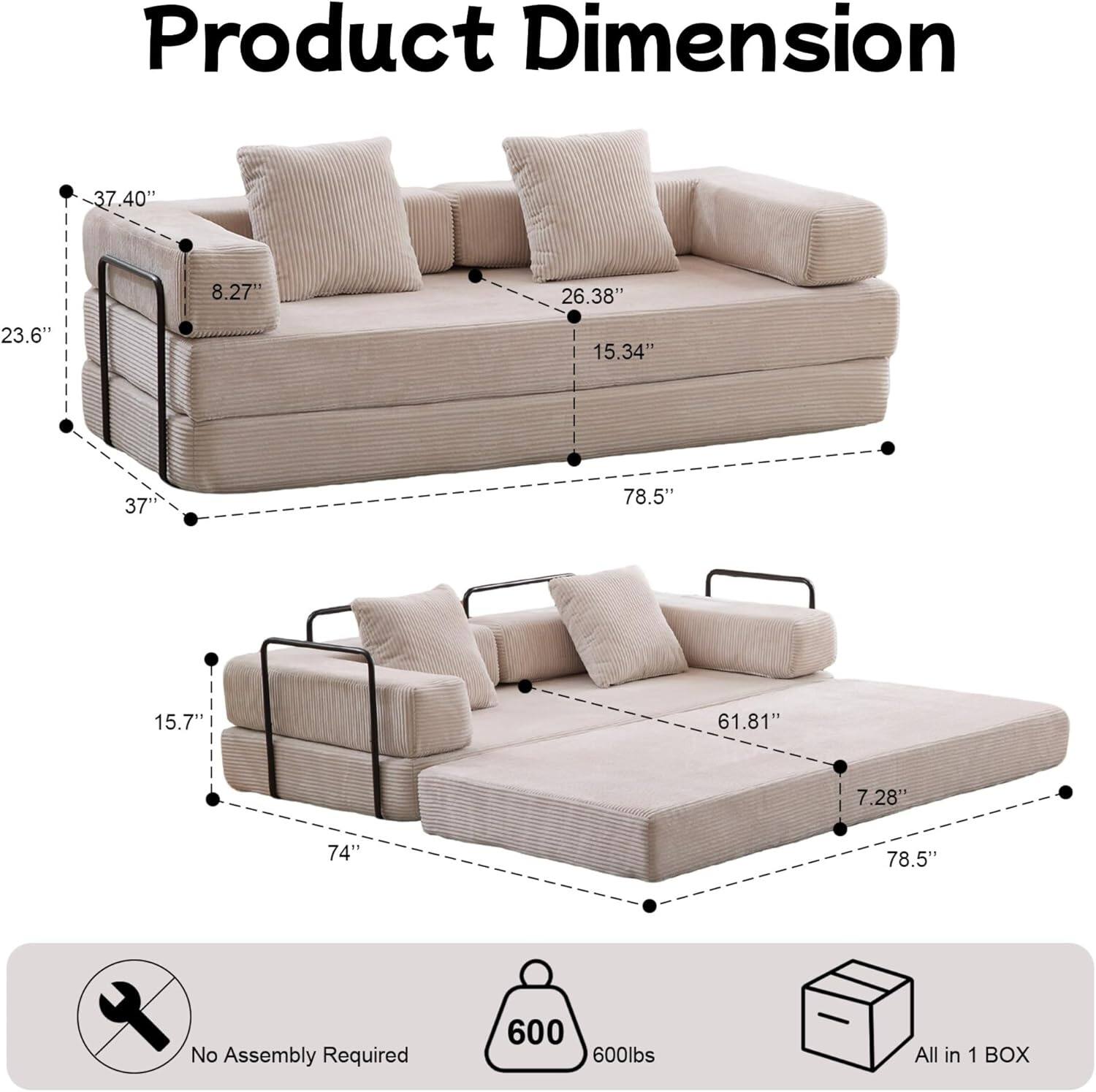 Chenille sofa bed with fixed shape frame