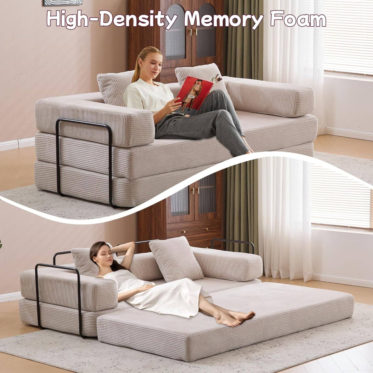 Chenille sofa bed with fixed shape frame