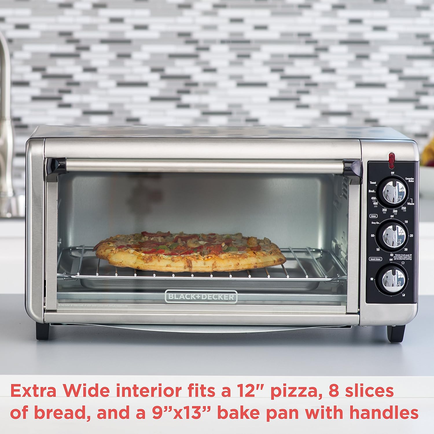 BLACK+DECKER 8-Slice Extra Wide Convection Toaster Oven, TO3250XSB, Fits 9