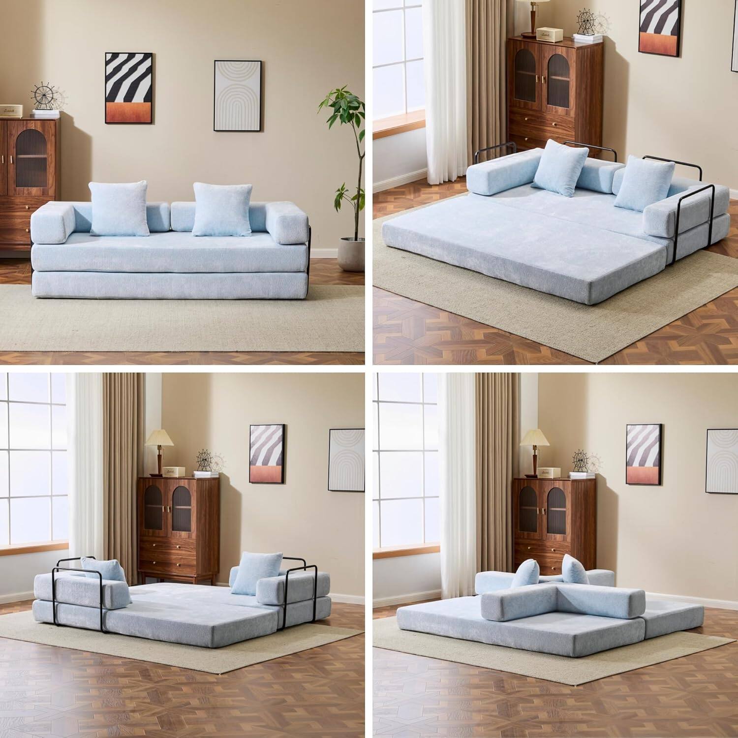 Chenille sofa bed with fixed shape frame