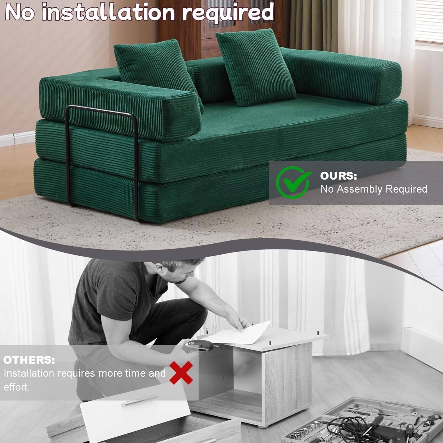 Chenille sofa bed with fixed shape frame