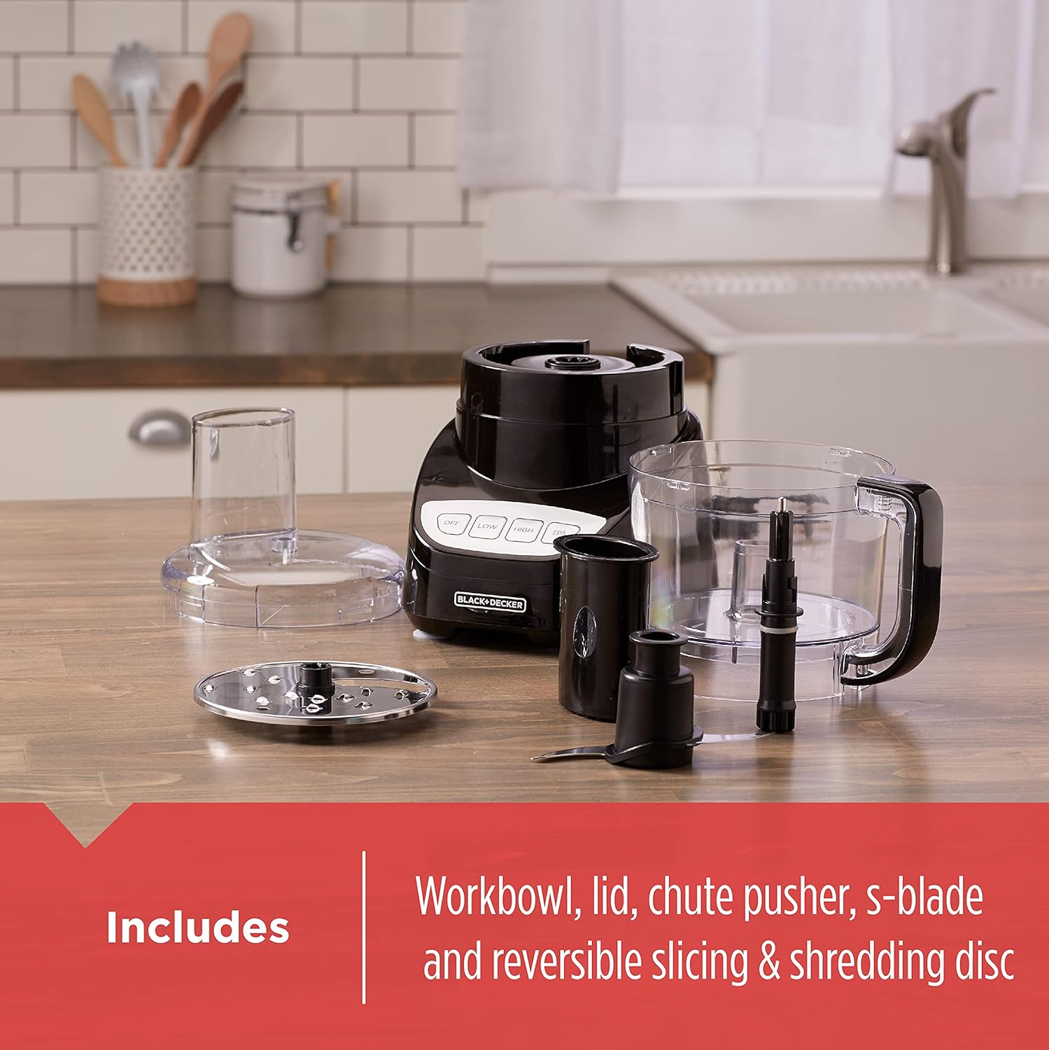 BLACK+DECKER Food Processor and Vegetable Chopper, Stainless Steel Blade, 8-Cup Capacity, 450W Power with Attachments to Shred, Slice, Mince, Grind, and Puree