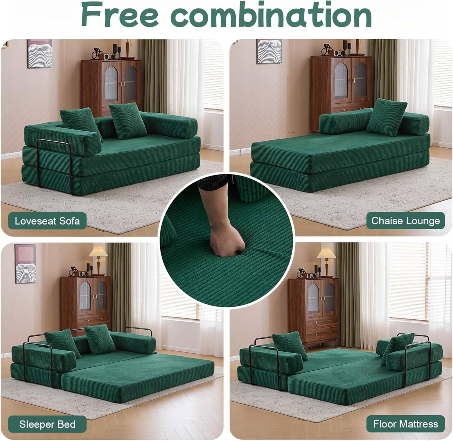 Chenille sofa bed with fixed shape frame