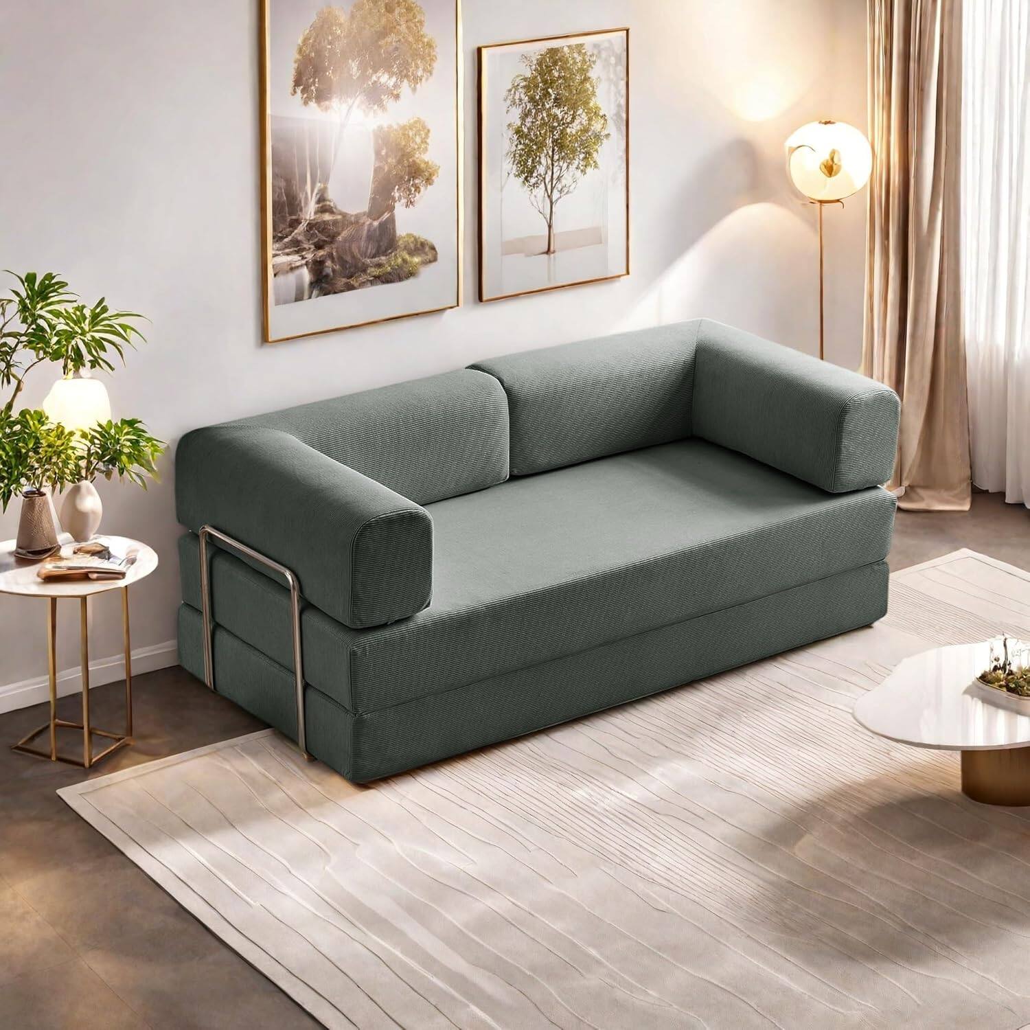 Chenille sofa bed with fixed shape frame