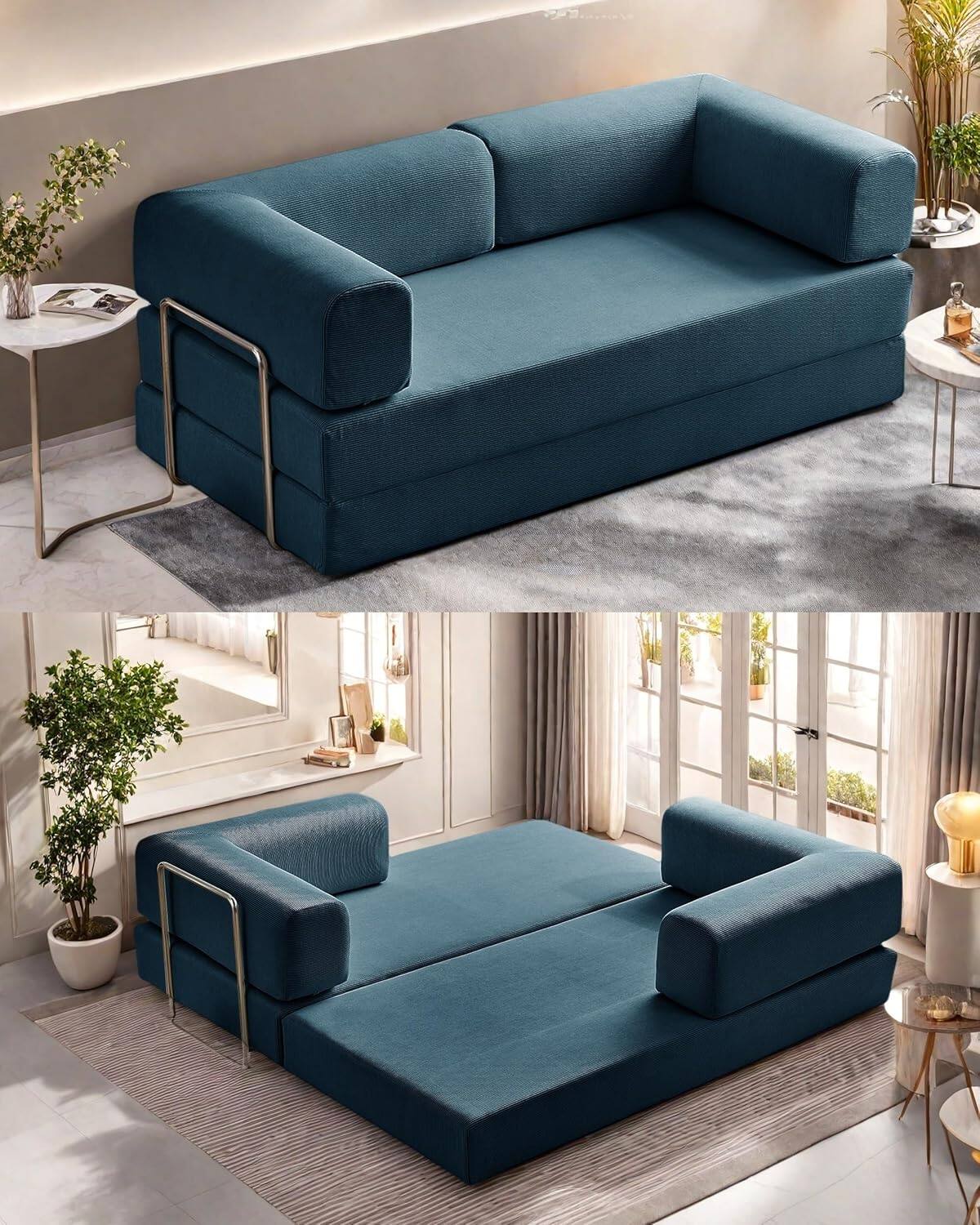 Chenille sofa bed with fixed shape frame