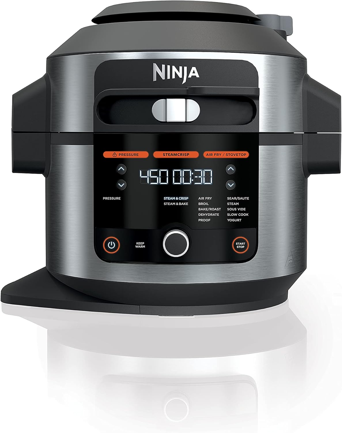 Ninja OL601 Foodi XL 8 Qt. Pressure Cooker Steam Fryer with SmartLid, 14-in-1 that Air Fries, Bakes & More, with 3-Layer Capacity, 5 Qt. Crisp Basket & 45 Recipes, Silver/Black