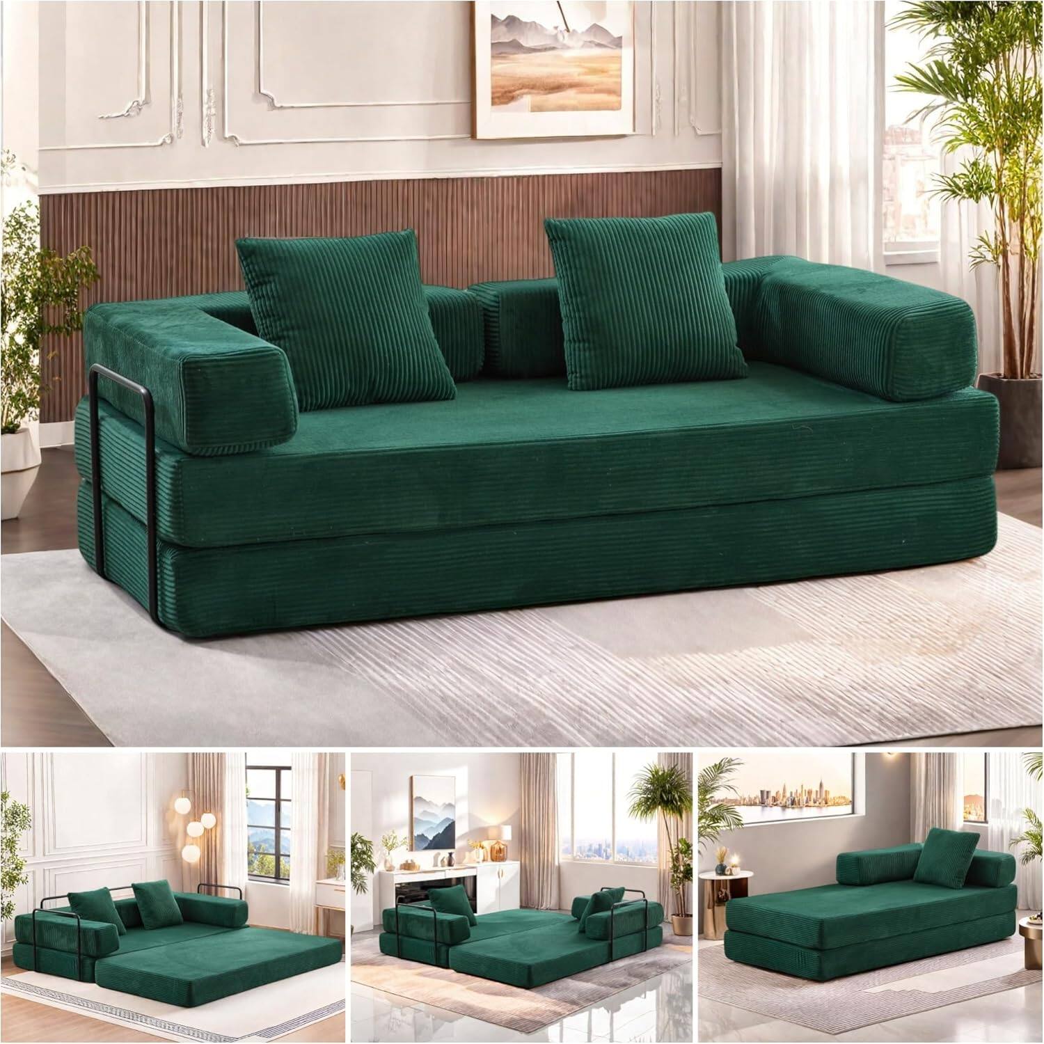 Chenille sofa bed with fixed shape frame