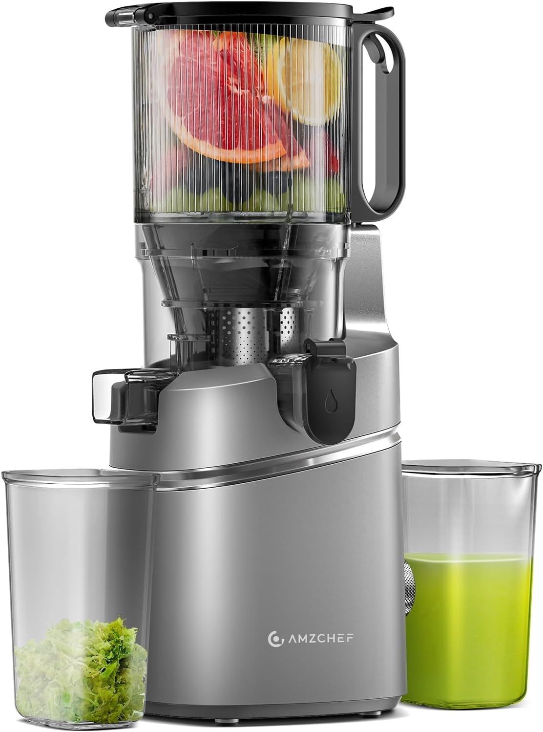 Juicer Machines, AMZCHEF 5.3-Inch Self-Feeding Masticating Juicer Fit Whole Fruits & Vegetables, Cold Press Electric Juicer Machines with High Juice Yield, Easy Cleaning, BPA Free, 250W, Black