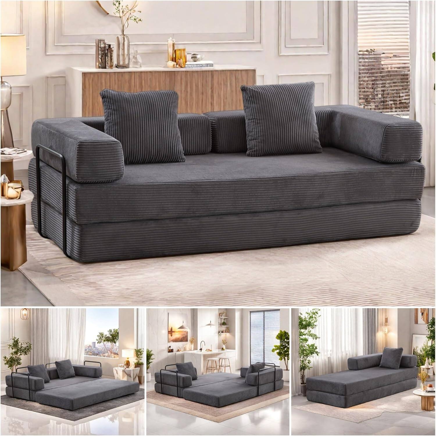 Chenille sofa bed with fixed shape frame