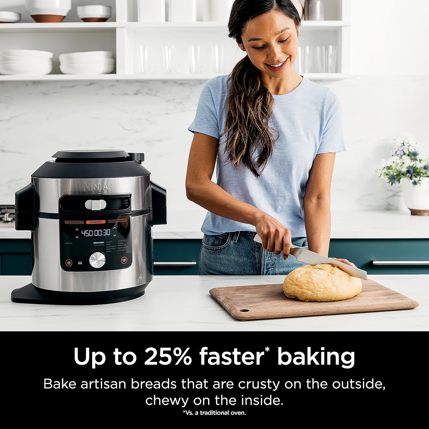 Ninja OL601 Foodi XL 8 Qt. Pressure Cooker Steam Fryer with SmartLid, 14-in-1 that Air Fries, Bakes & More, with 3-Layer Capacity, 5 Qt. Crisp Basket & 45 Recipes, Silver/Black