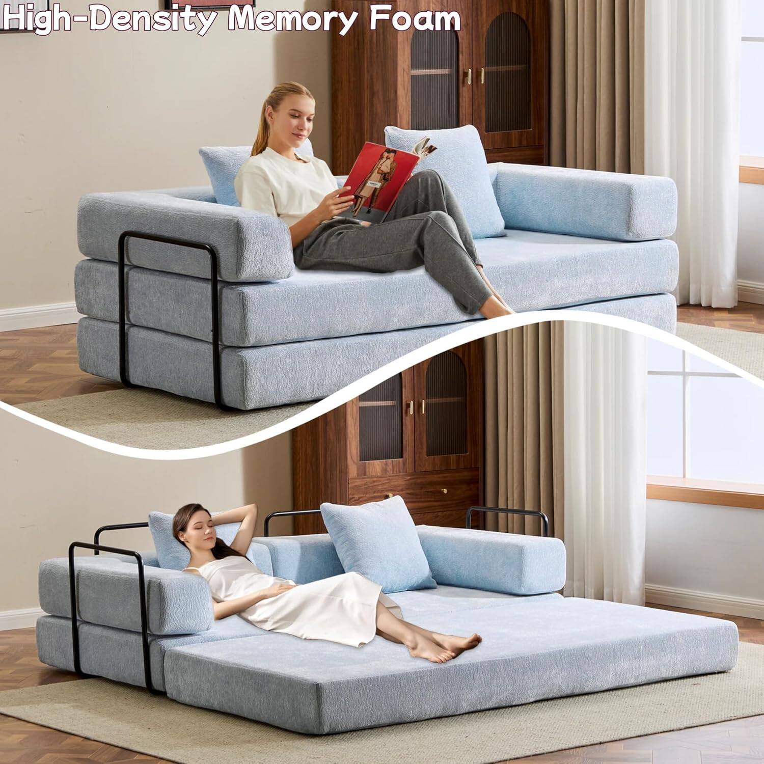 Chenille sofa bed with fixed shape frame