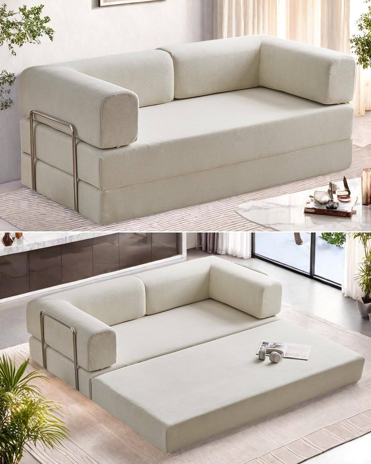 Chenille sofa bed with fixed shape frame