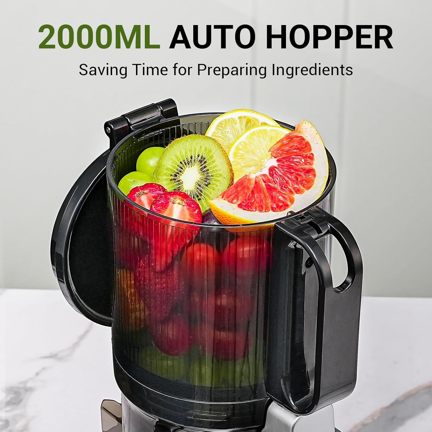Juicer Machines, AMZCHEF 5.3-Inch Self-Feeding Masticating Juicer Fit Whole Fruits & Vegetables, Cold Press Electric Juicer Machines with High Juice Yield, Easy Cleaning, BPA Free, 250W, Black