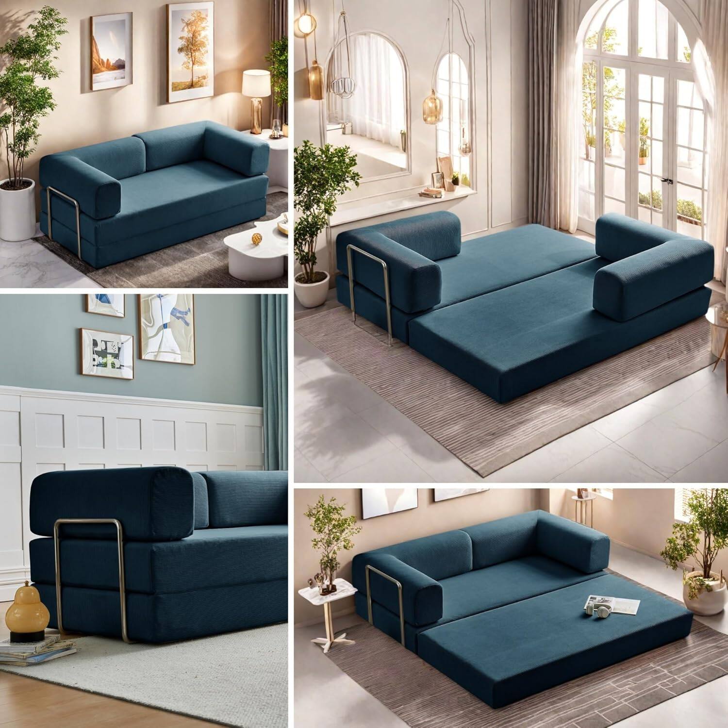 Chenille sofa bed with fixed shape frame