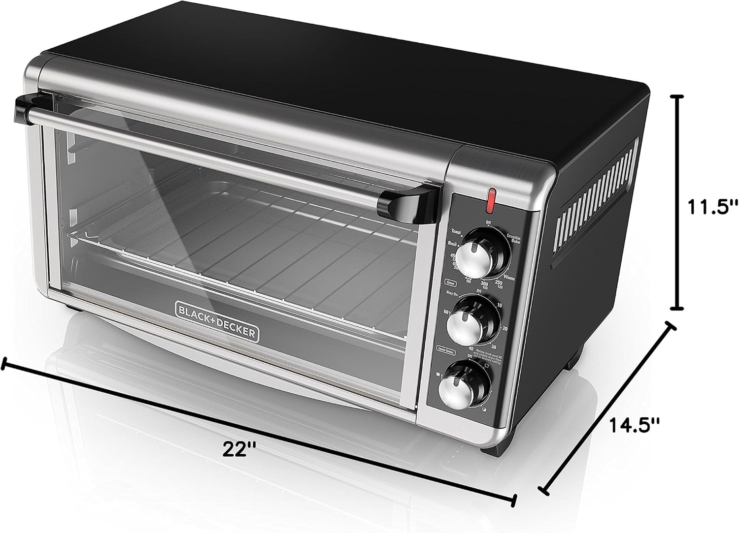 BLACK+DECKER 8-Slice Extra Wide Convection Toaster Oven, TO3250XSB, Fits 9