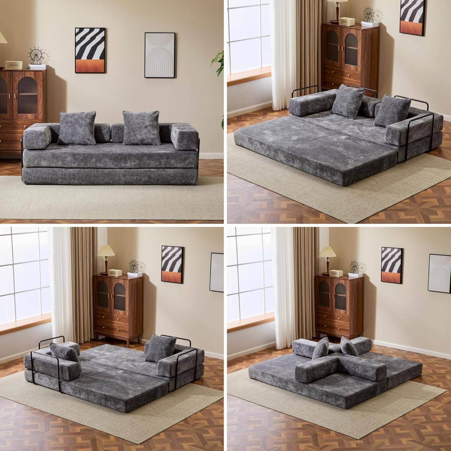 Chenille sofa bed with fixed shape frame