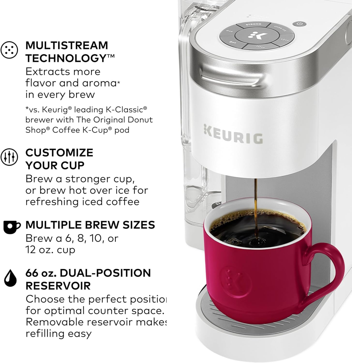 Keurig K-Supreme Single Serve K-Cup Pod Coffee Maker, MultiStream Technology, 4 Brew Sizes, 66oz Dual-Position Removable Reservoir, Black