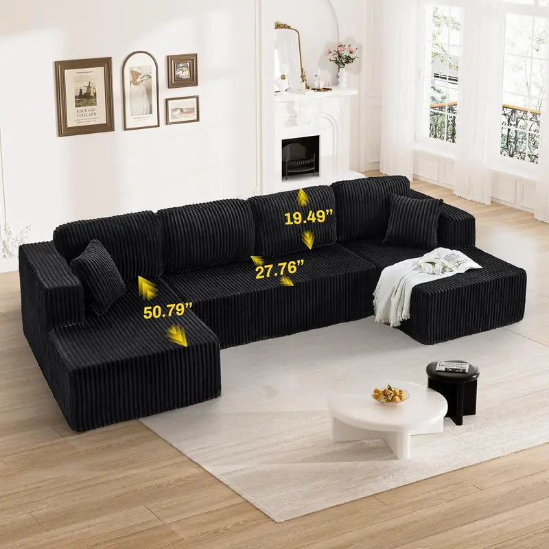 【3 Packs Shipped】[2 Free Pillows] Niccae Large U-Shaped Sectional Sofa