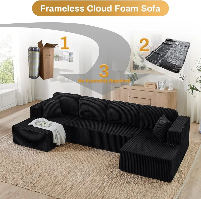 【3 Packs Shipped】[2 Free Pillows] Niccae Large U-Shaped Sectional Sofa