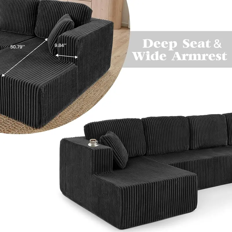 【3 Packs Shipped】[2 Free Pillows] Niccae Large U-Shaped Sectional Sofa