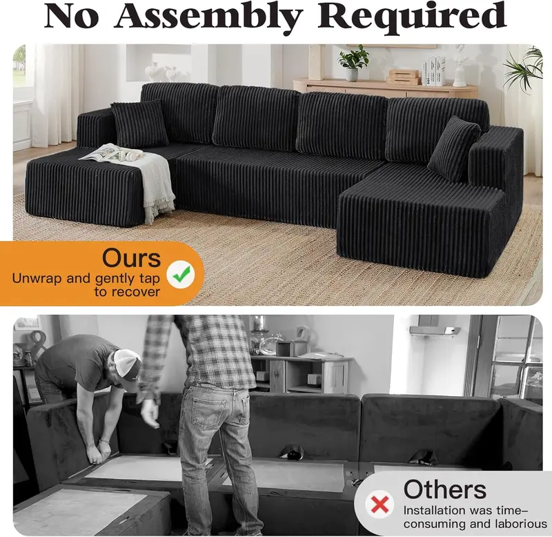 【3 Packs Shipped】[2 Free Pillows] Niccae Large U-Shaped Sectional Sofa
