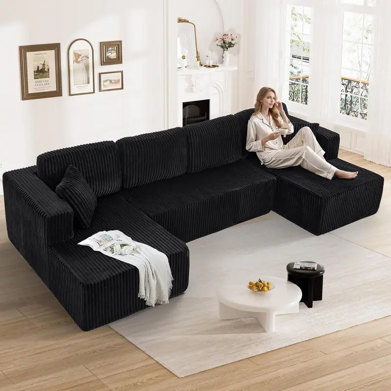 【3 Packs Shipped】[2 Free Pillows] Niccae Large U-Shaped Sectional Sofa
