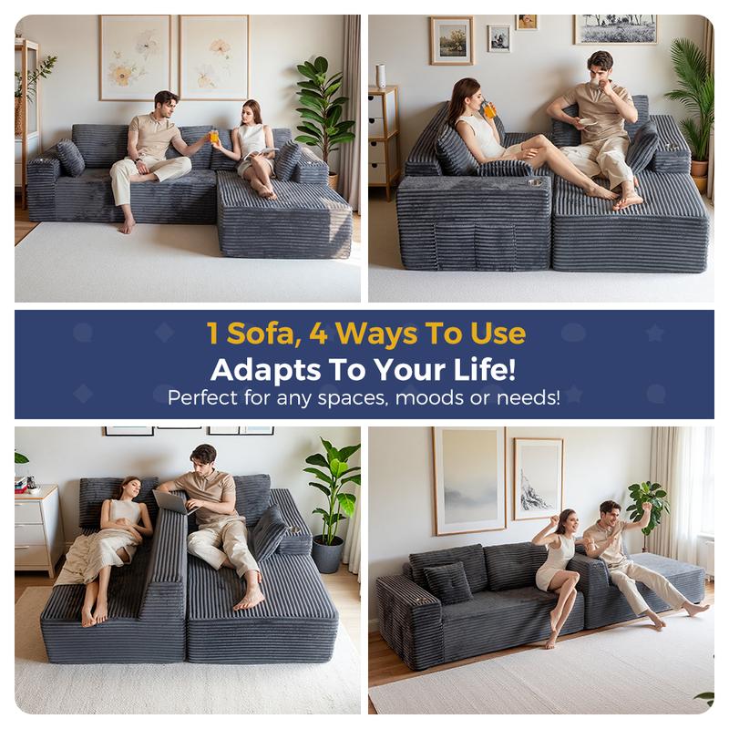 Modular Sectional Couch with L-Shape Chaise