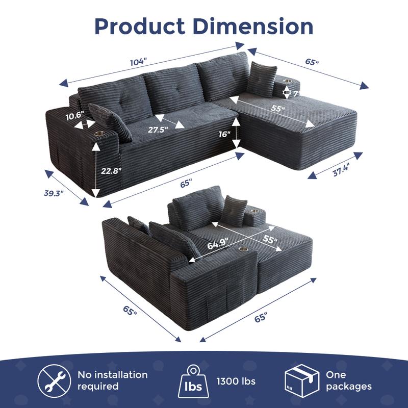 Modular Sectional Couch with L-Shape Chaise