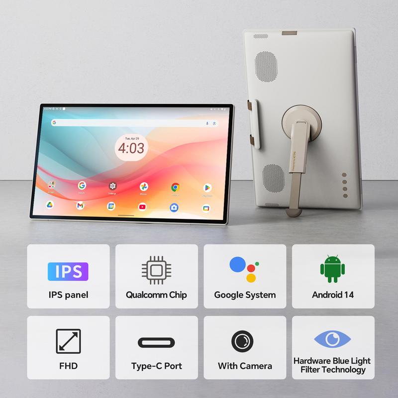 KTC 25'' 1080p MegPad A25Q5 Portable TV Touchscreen Monitor, Qualcomm 8-core CPU 8GB+128GB, Android 14, Google EDLA Certification, 8MP Camera, 2*8W+2*4W Speakers, Remote Control, Built-in Battery 5000mAh+Wi-Fi 5 for Outdoor, Camping,Travel