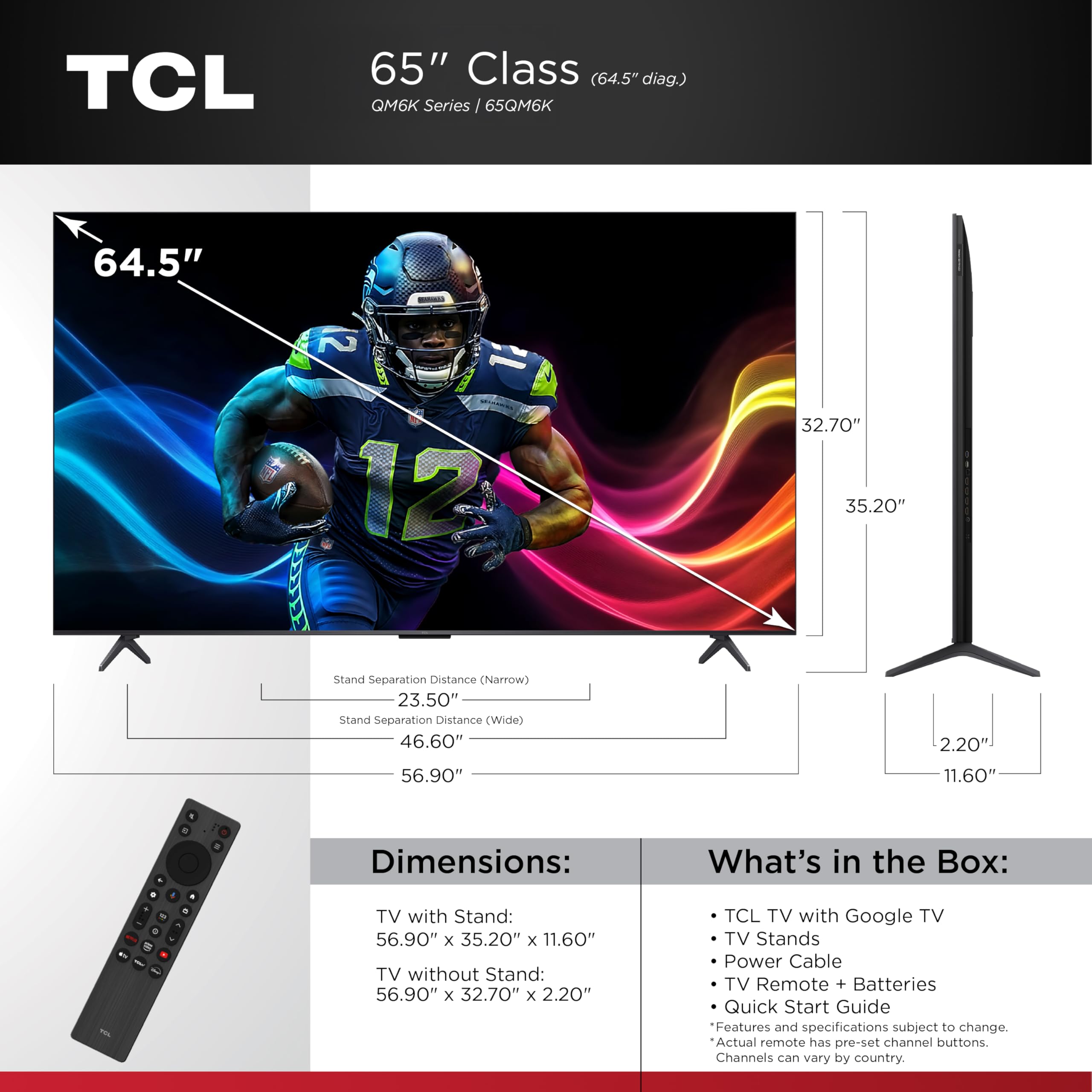 2025 TCL QM6K Series QD-Mini LED 4K UHD Google Smart TV