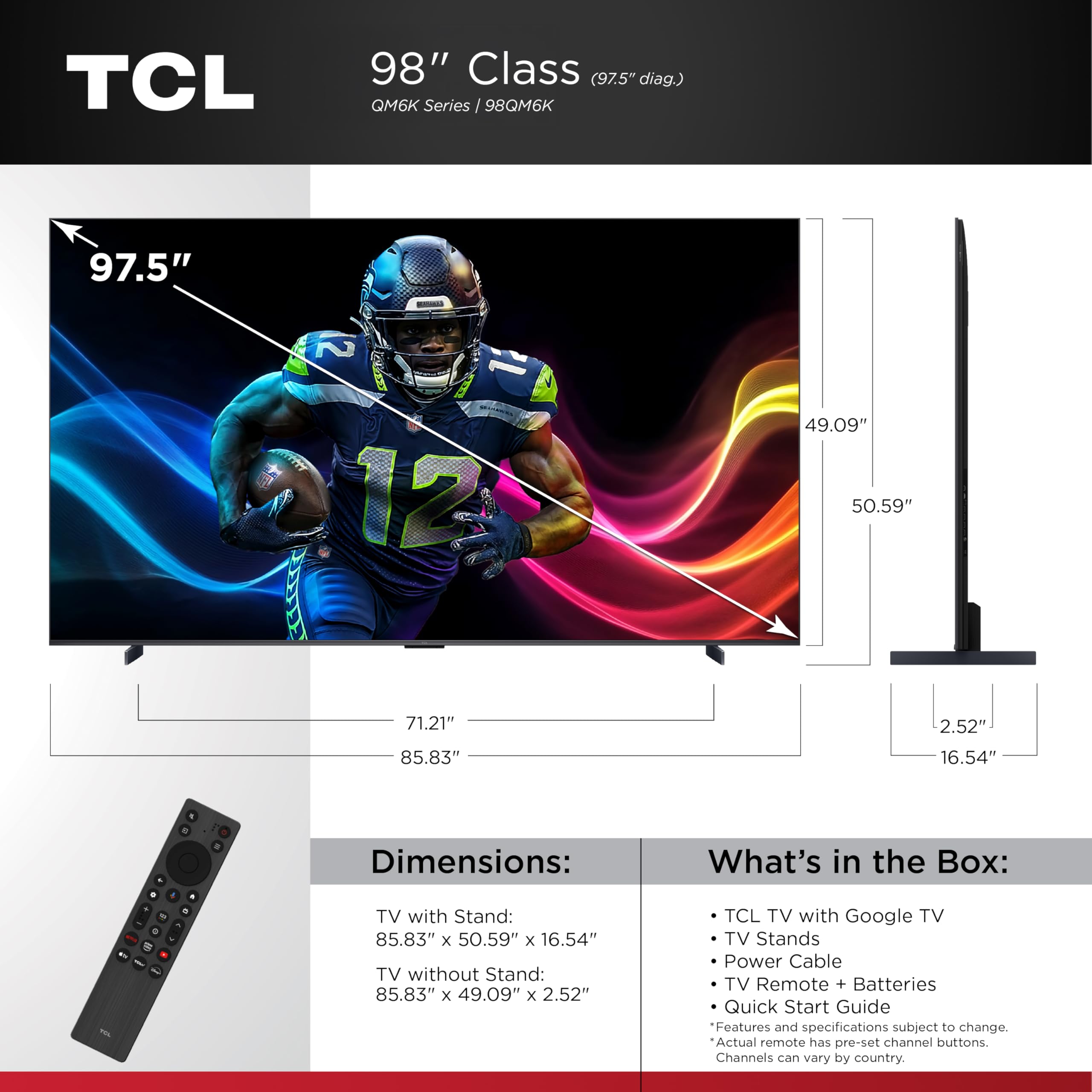 2025 TCL QM6K Series QD-Mini LED 4K UHD Google Smart TV