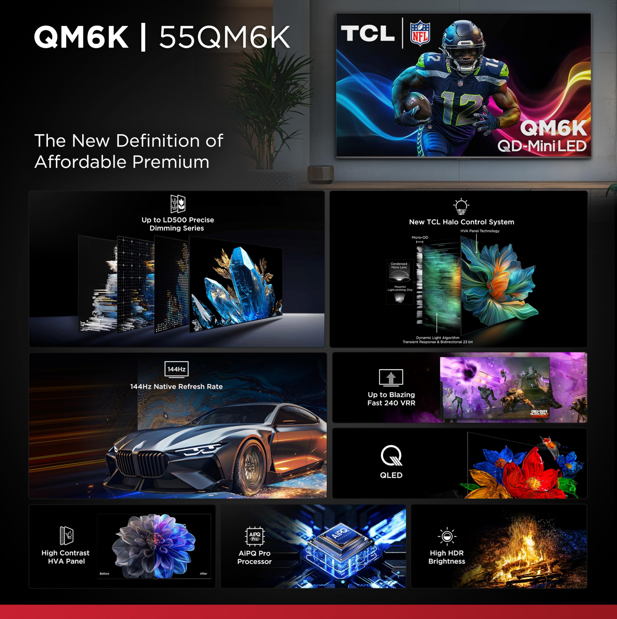 2025 TCL QM6K Series QD-Mini LED 4K UHD Google Smart TV