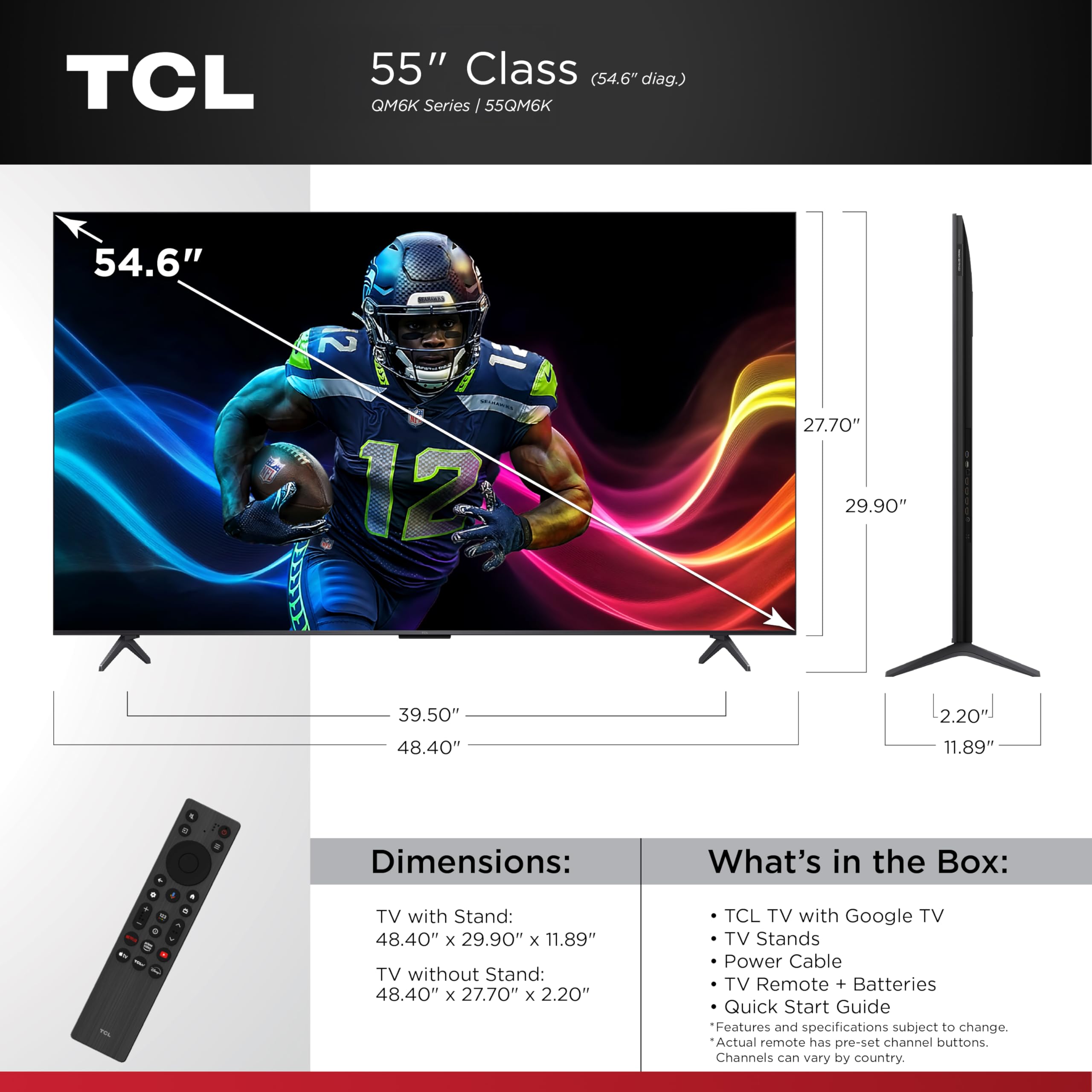 2025 TCL QM6K Series QD-Mini LED 4K UHD Google Smart TV