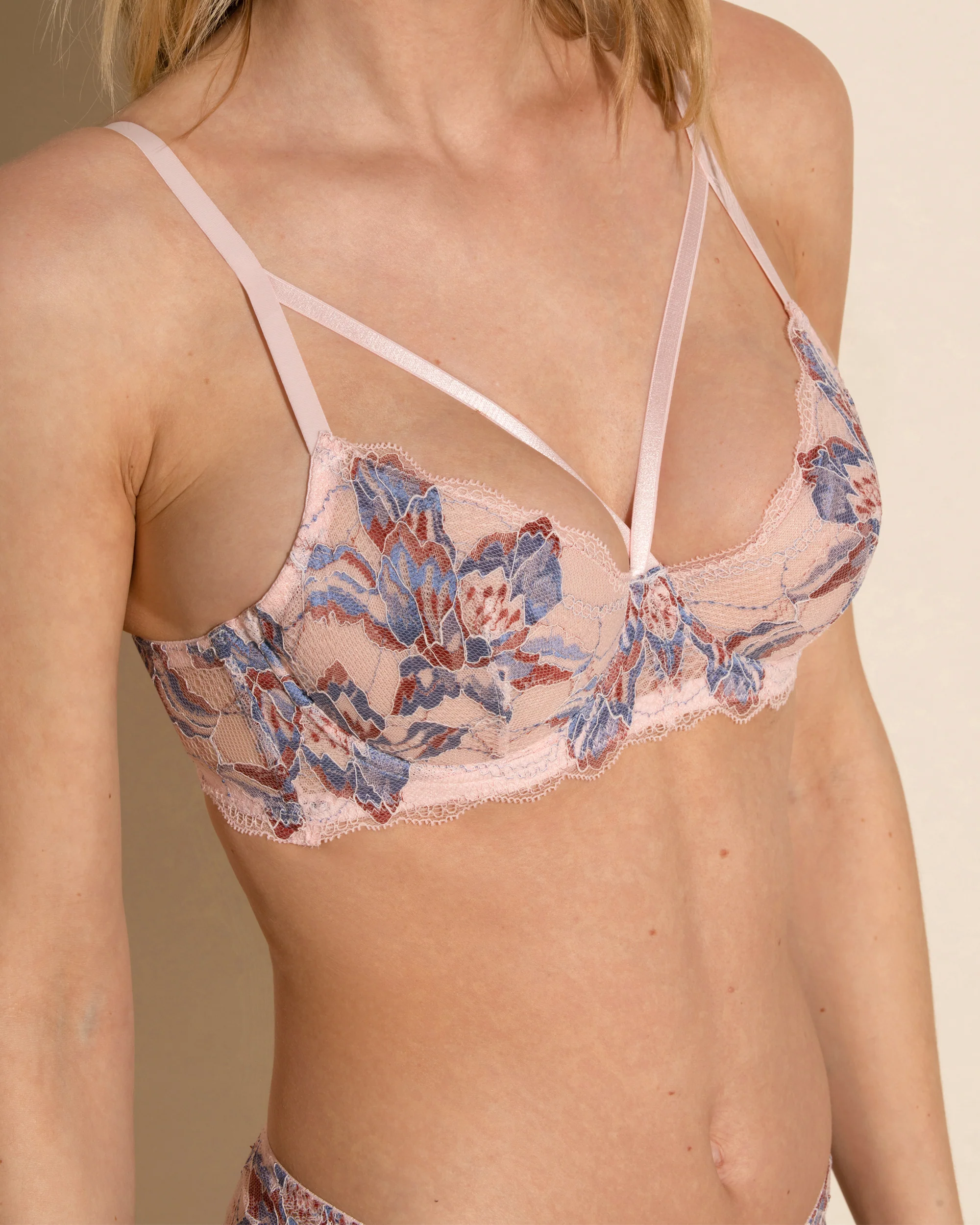 Strappy Underwire Demi Cup Bra