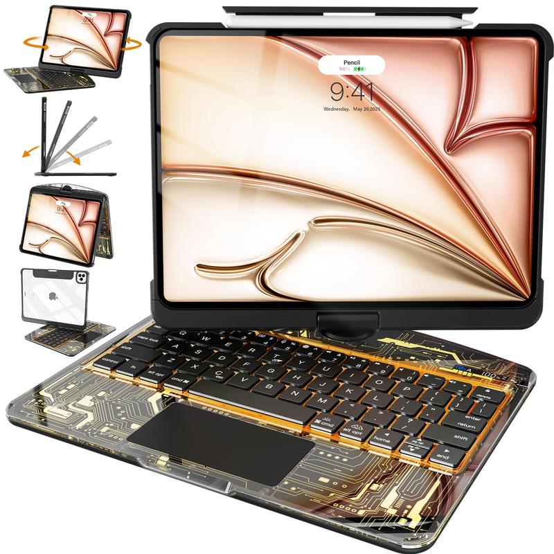 NAIDUN 360°Rotatable Keyboard Case for iPad 10.9-13inch, Clear Hard PC Back,7 Color Backlight Keyboard