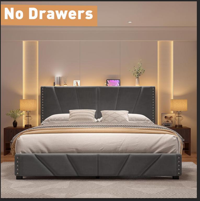 RaybeeFurniture Bed frame for Queen Bed Frame with Headboard&Storage