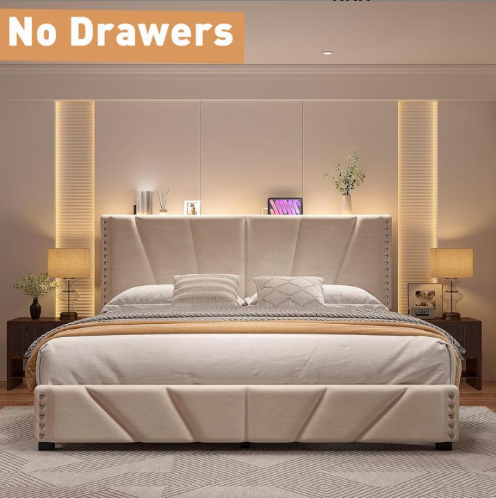 RaybeeFurniture Bed frame for Queen Bed Frame with Headboard&Storage